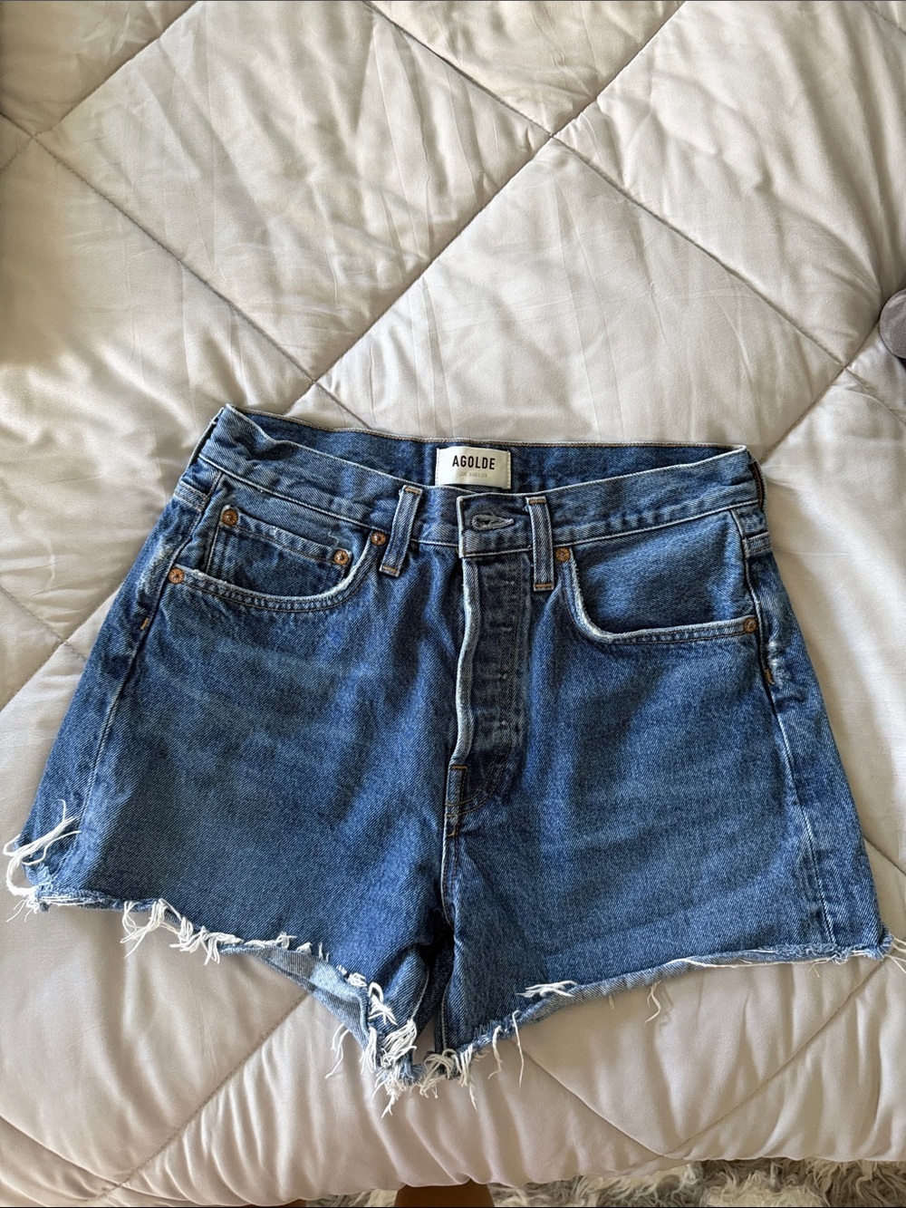 AGOLDE High-Rise Raw Hem Denim Shorts - Blue
